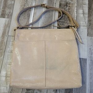 Margot Leah Large Taupe Leather Snakeskin Texture Hobo Bag